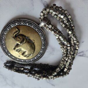 Vintage Brass Elephant Pendant Necklace